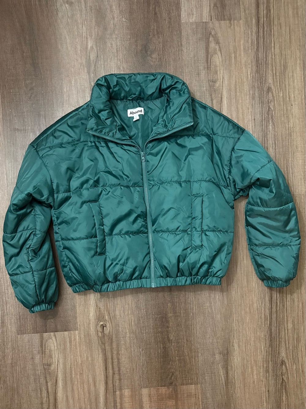 Abound Teal Puffer Jacket with Stand Collar